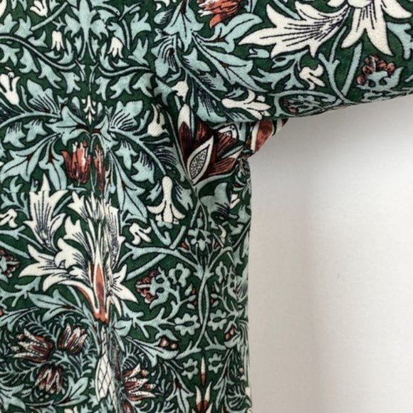 H&M x William Morris & Co 6 Floral Print Tunic Shift Dress Green Tie Sleeves - Picture 7 of 13